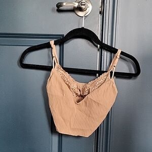 Tan Ribbed Lace Bralette